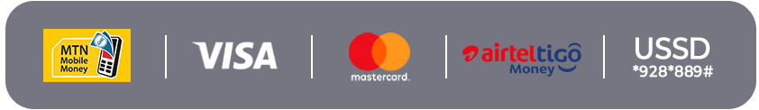 Payment methods: MTN Mobile Money, Visa, Mastercard, AirtelTigo Money, USSD